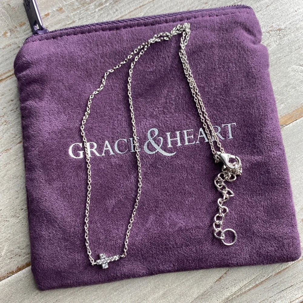 Grace & Heart G&H INITIALLY MINE CROSS NECKLACE .925 STERLING SILVER 16β CZ !NEW - Picture 1 of 3